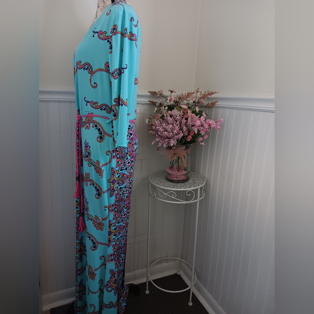Womens Auditions 1X Teal and Paisley Wrap Maxi Dress - Picture 10 of 10